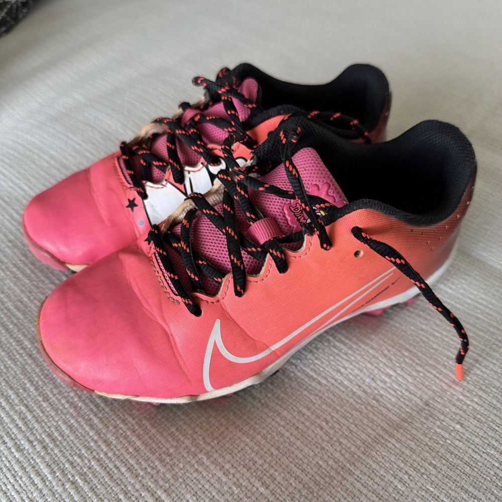Nike Unisex Youth Baseball Cleats US 2.5Y Pink Orange Black White softball